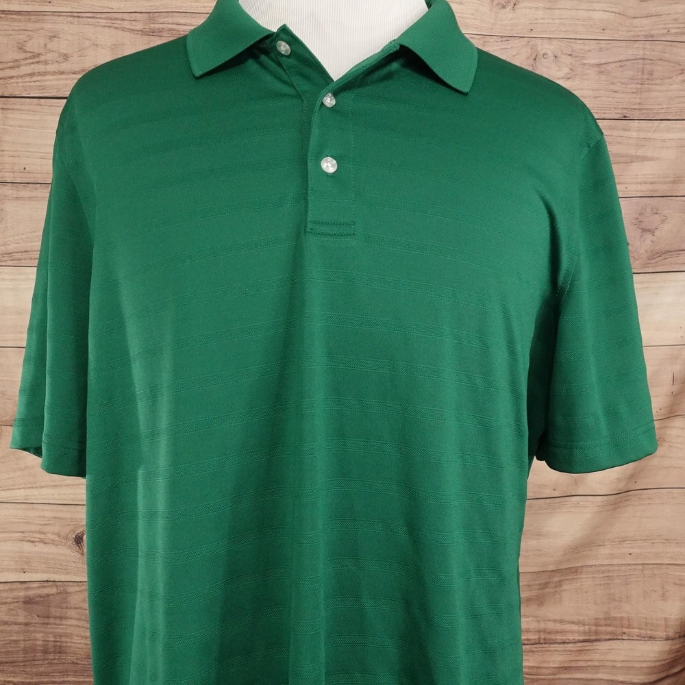 Croft & Barrow Polo Shirt Mens XL Green Easy Care 100% Polyester Striped Knit
